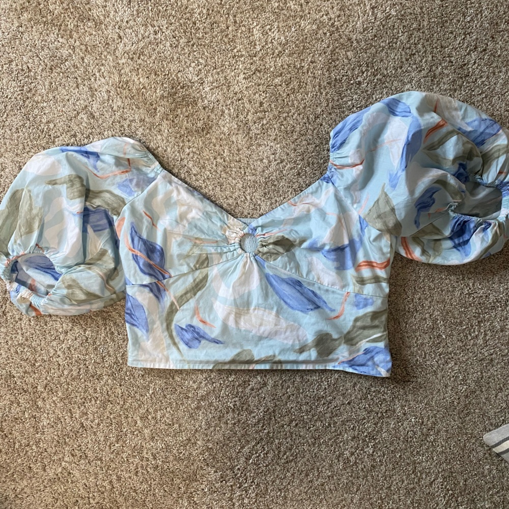 Abercrombie & Fitch puff sleeve poplin o-ring top